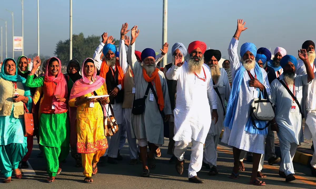 Sikh pilgrims arrive to visit the shrine of Guru Nanak Dev Ji at Gurdwara Darbar Sahib in Kartarpur, Pakistan.