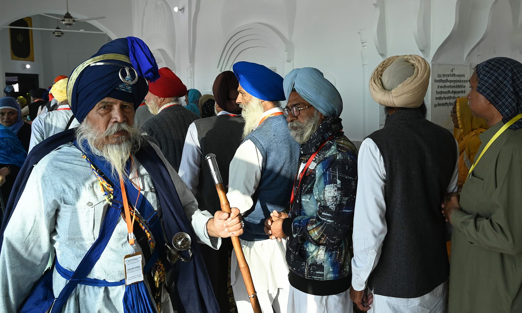 Sikh pilgrims visit the shrine of Guru Nanak Dev Ji at Gurdwara Darbar Sahib, near the Pakistan-India border.