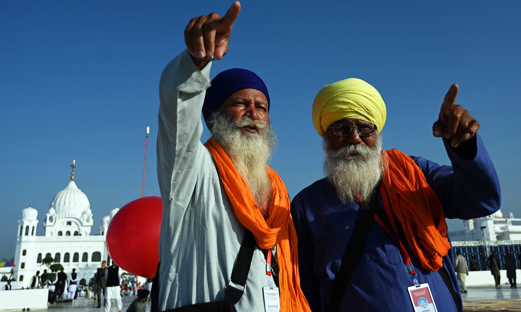 Sikh pilgrims at the shrine of Guru Nanak Dev Ji at Gurdwara Darbar Sahib in Kartarpur, Pakistan.
